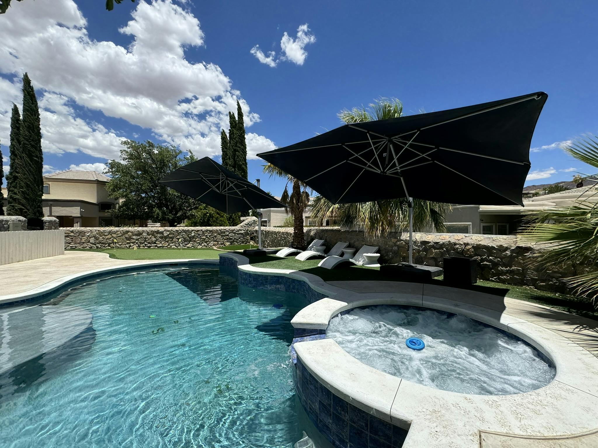 Westside Pool With Two Hot Tubs, Putting Green, Trampoline, Shaded